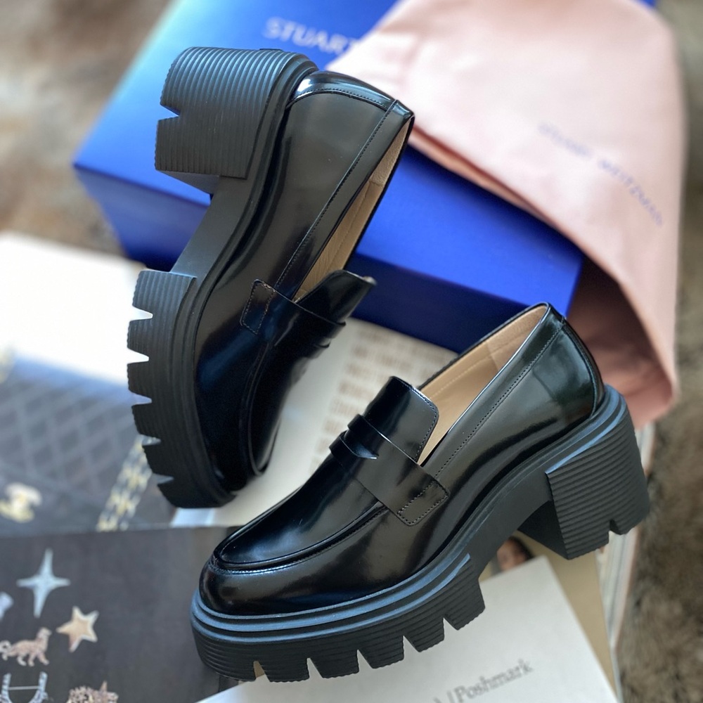 Stuart Weitzman Soho Patent Lug-Sole Penny Loafers